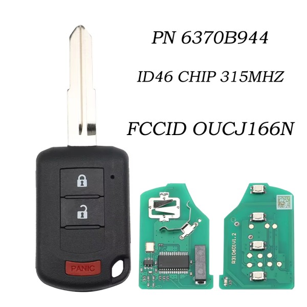 2010-2019 Mitsubishi Outlander Lancer / 3-Button Remote Head Key with Shoulder / PN: 6370B944 / OUCJ166N (AFTERMARKET)